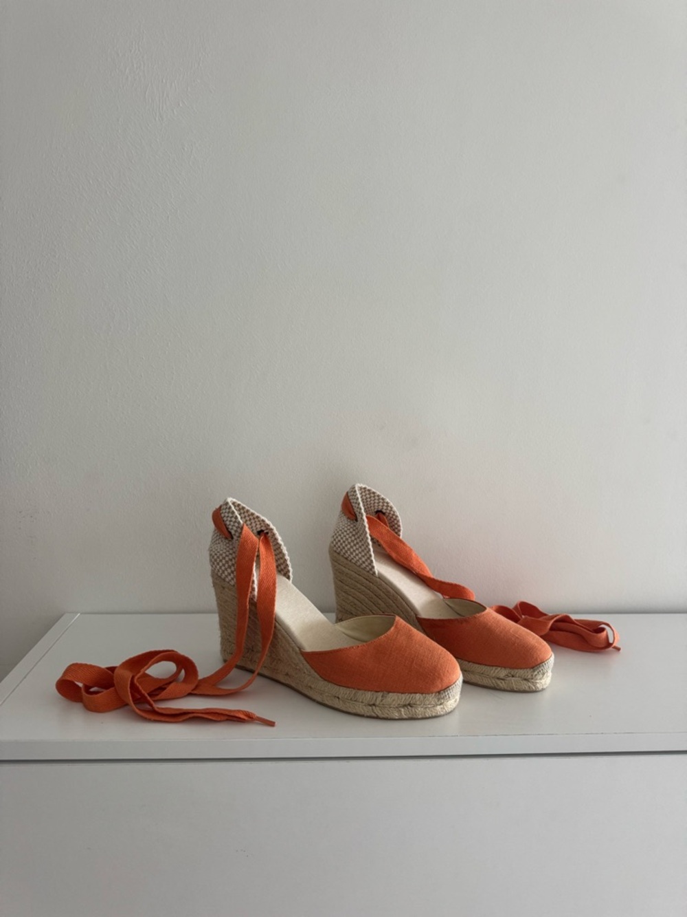 Orange Lace-Up Espadrille Wedges